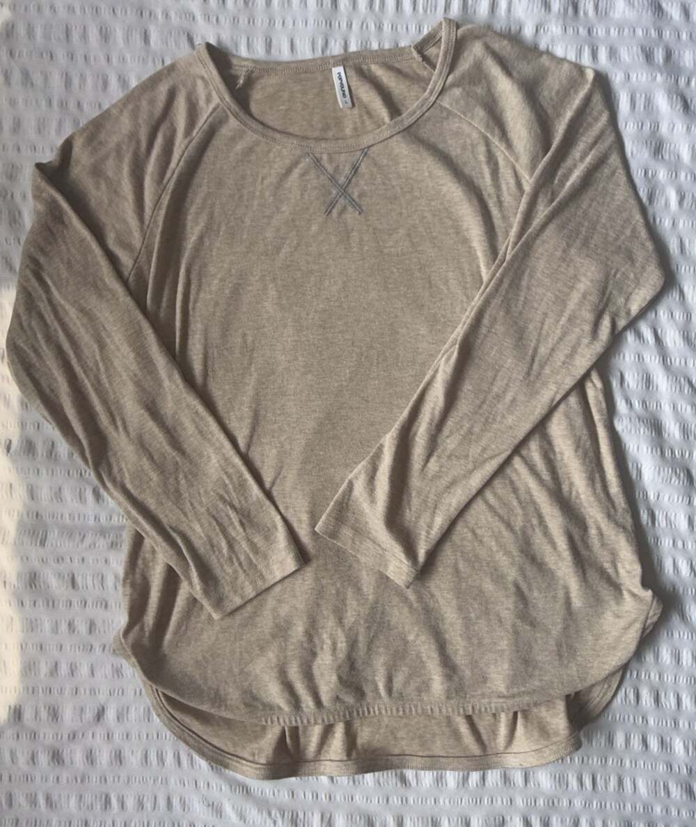 POPYOUNG Beige Long Sleeve Lightweight Casual T-Shirt Minimalist